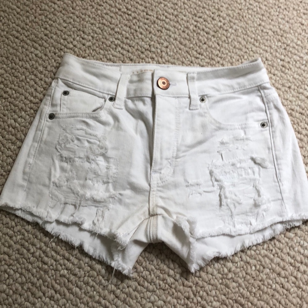 High Rise White Jean Shorts